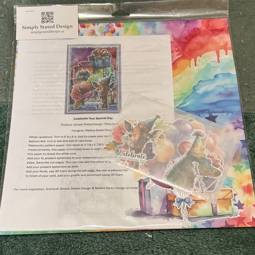Simply Stated Design Rainbow Watercolor Paper Pack with Party Ephemera